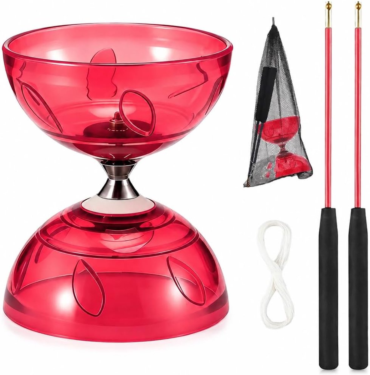 Diabolo Juggling Set met LED Licht - Transparant Rubber - Inclusief Handpolen en Vervangkoord - SnelShoppen