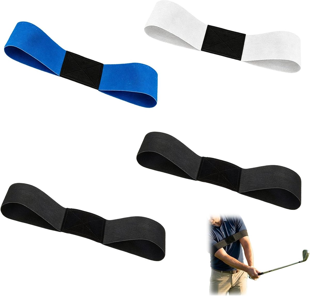 Elastische golf swing trainer band - 4 stuks - zwart/wit/blauw - arm/pols stabiliteit - verbeter je swing - SnelShoppen