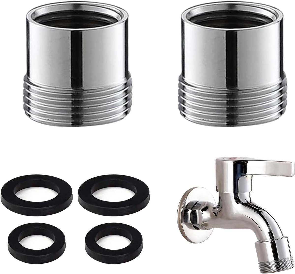 Verloopadapter 3/4 naar 1/2 inch - roestvrij staal - met afdichtingen - geschikt voor water en gas - SnelShoppen