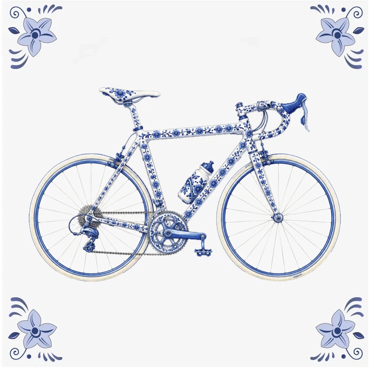 Delfts blauwe tegel Racefiets - delfts blauw wandbord - delftsblauw - hollandse cadeautjes - wanddecoratie - decoratieve accessoires