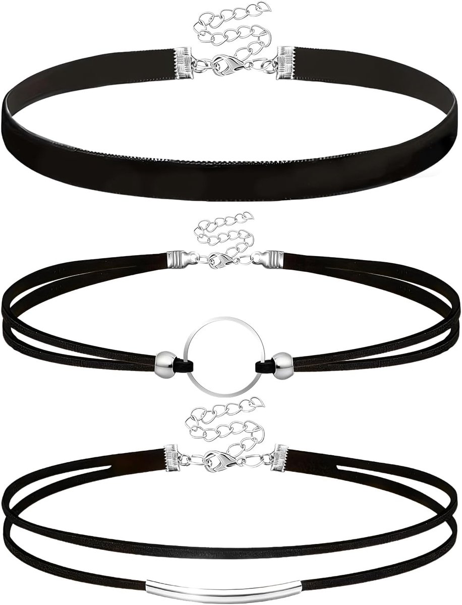 Choker ketting set - zwarte fluwelen halsbanden - trendy ontwerp - perfect voor elke outfit - SnelShoppen