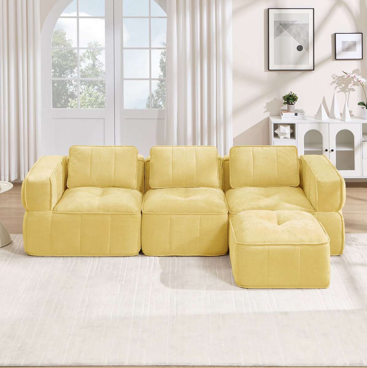 STILVORA Hoekbank 271 x 162 x 67 cm - 3-Zits Modulair Met Hocker En Diepe Zitting - Voor Woonkamer En Lounge - Polyester Geel