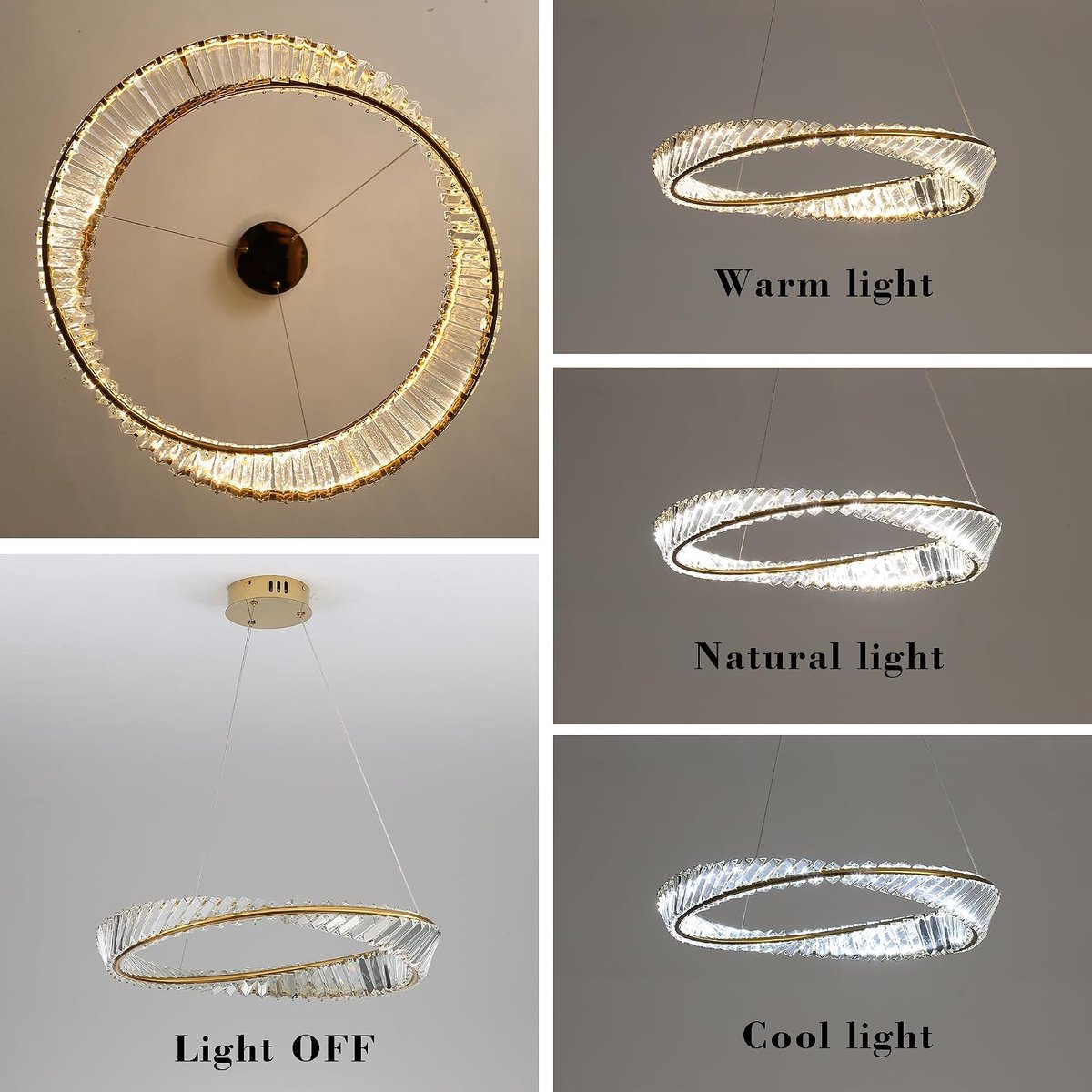 Kroonluchter D60cm - Goud verguld RVS - Dimbare LED met kristallen - Elegante verlichting voor woonkamer - SnelShoppen