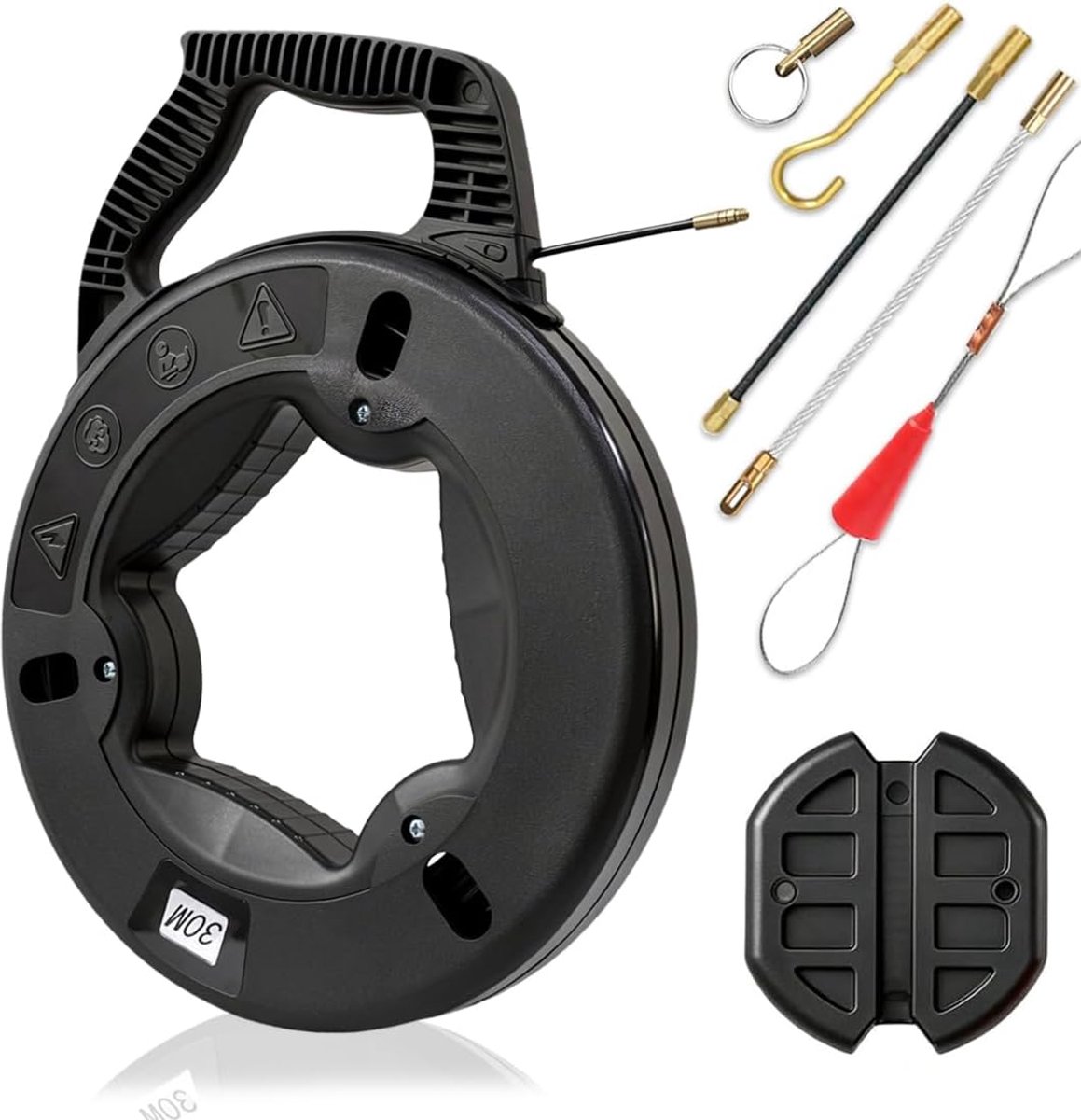 Kabelintrekhulp 30m - glasvezel - met 6 accessoires - ideaal voor het intrekken van kabels - ShopVlot
