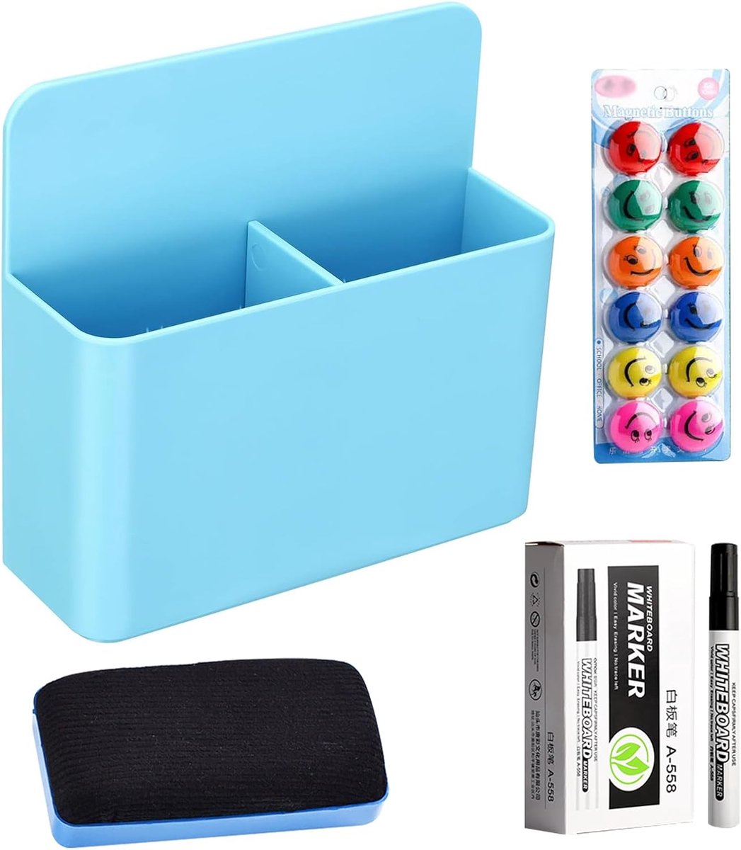 Whiteboard accessoires set - 24-delig - 10 markers, 1 penhouder, 1 spons, 12 magneten - ideaal voor kantoor - ShopVlot