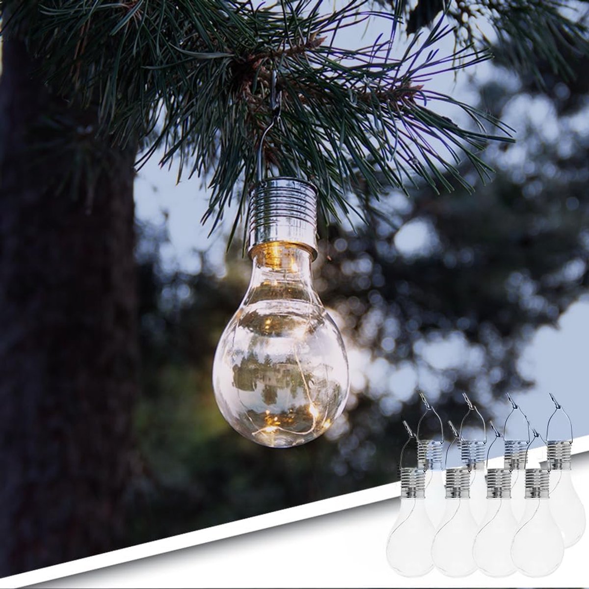 Solar lichtslinger vintage 8 stuks - warmwit 2700 K - met clip voor hangen of staan - sfeervolle verlichting - ShopVlot