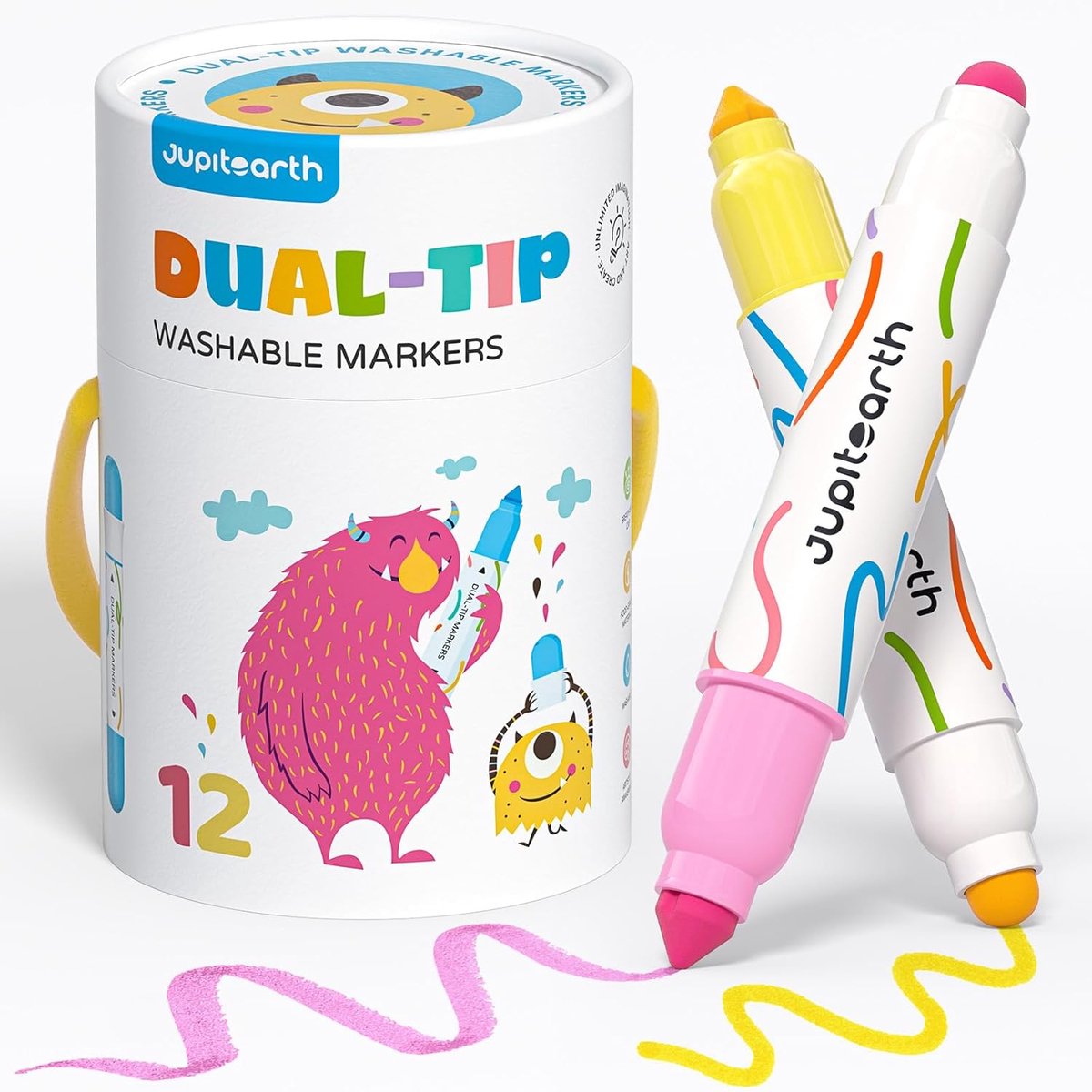 Wasbare dubbele punt markers 12 stuks - veelzijdige kleuren - ideaal voor creatief tekenen - waterbasis inkt - ShopVlot