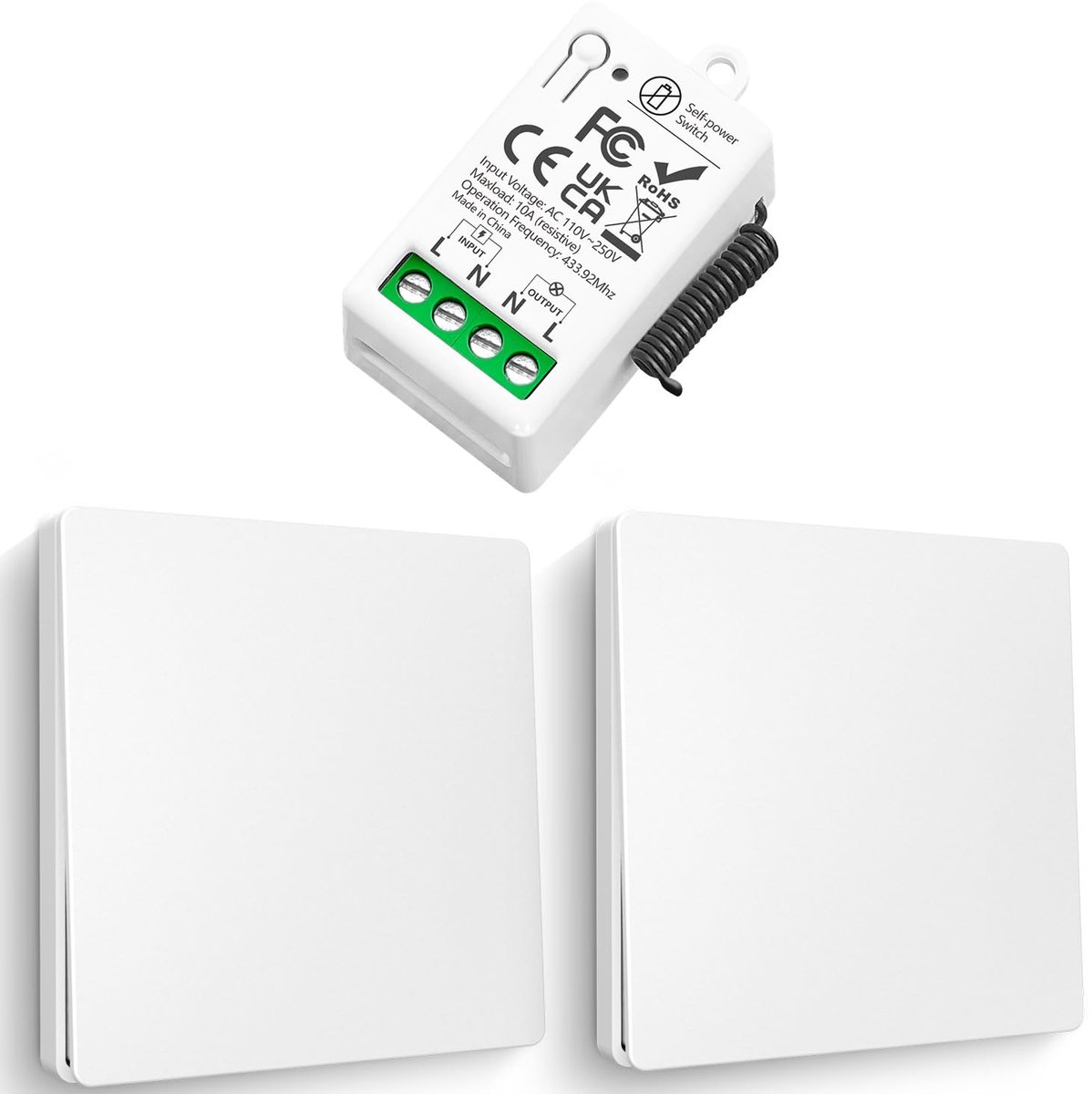 Draadloze Lichtschakelaar - Zelfopwekkende Schakelaar 230V - 10A RF Mini Relay - Tot 50 Meter Bereik - ShopVlot