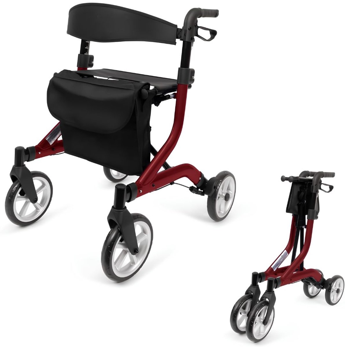 Lìon® Rollator - Opvouwbare Rollator - Rollators Binnen en Buiten - Zwart/Rood - 66cm x 50cm x 20cm