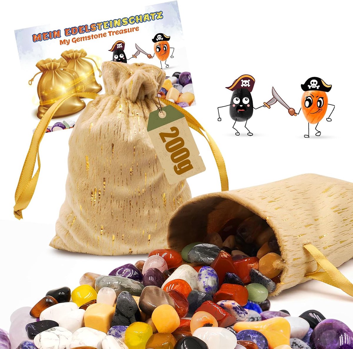 Gemstones voor kinderen 200 g - 9-12 mm - met introductiekaart - ideaal voor verjaardagen - ShopVlot