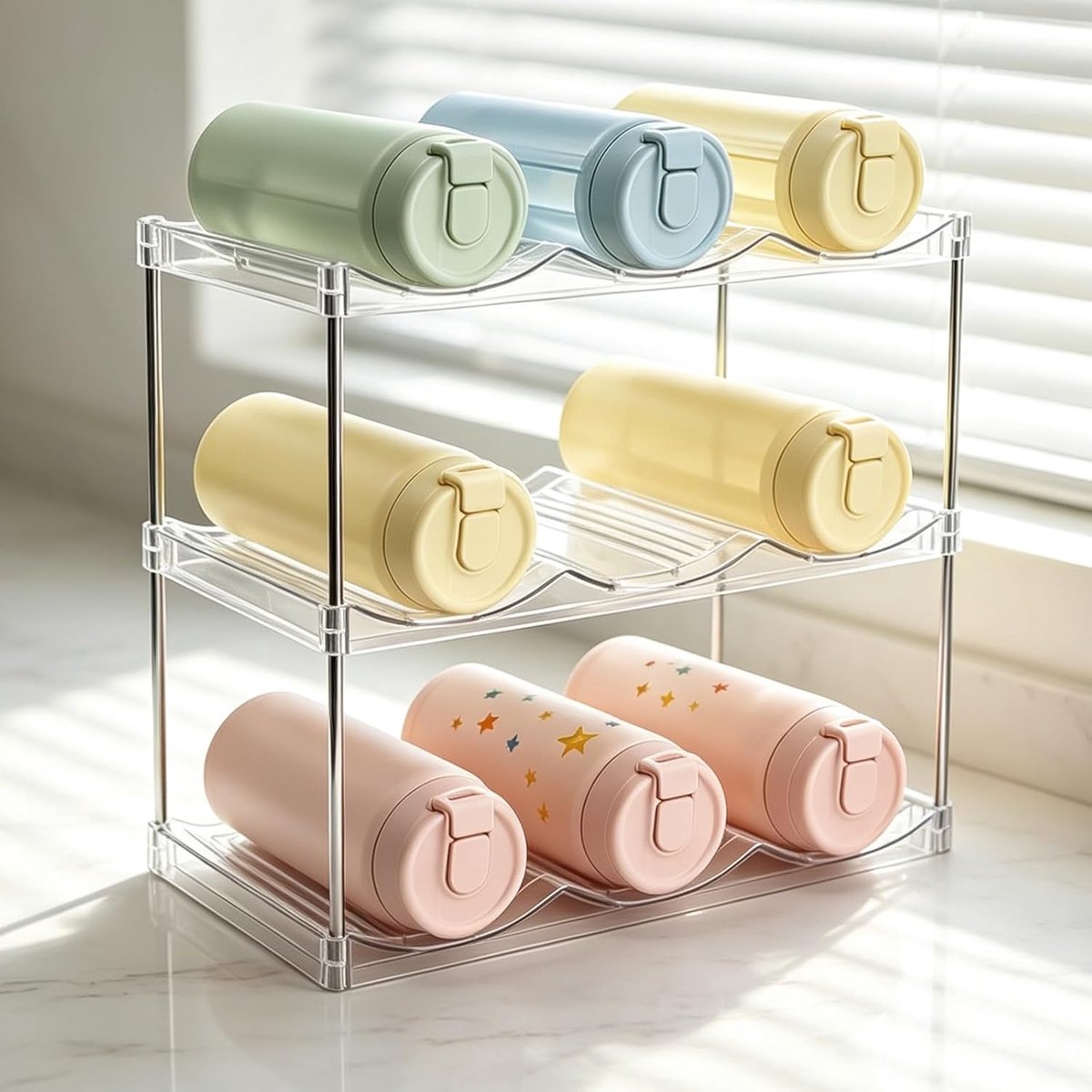 Flessenorganizer voor keuken - 3-traps transparant kunststof - stapelbaar flessenrek - ShopVlot