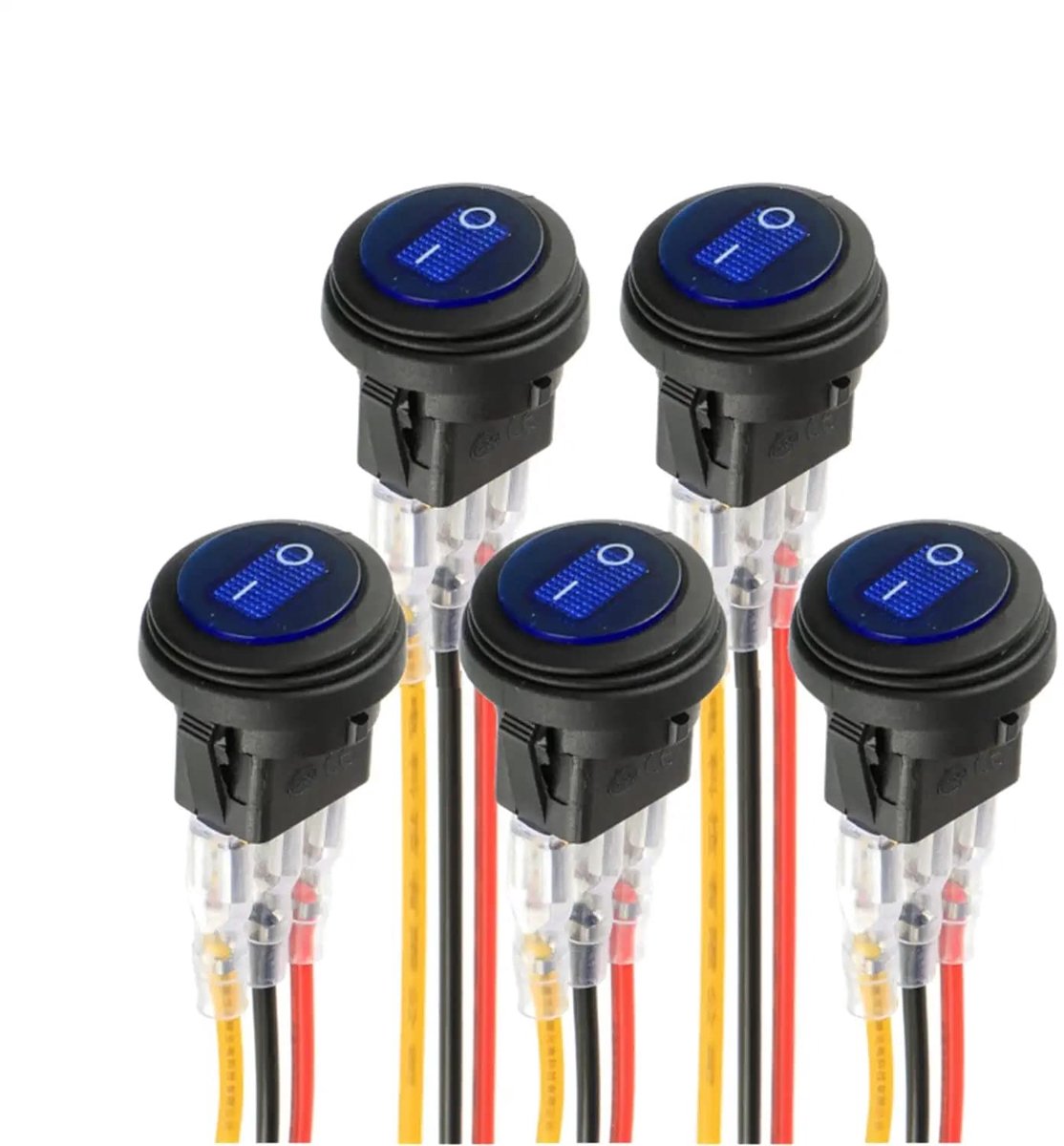 Ronde schakelaar met blauwe LED - Waterdicht 12V 20A - Meerdere 3-polige lichten met kabelbediening - ShopVlot