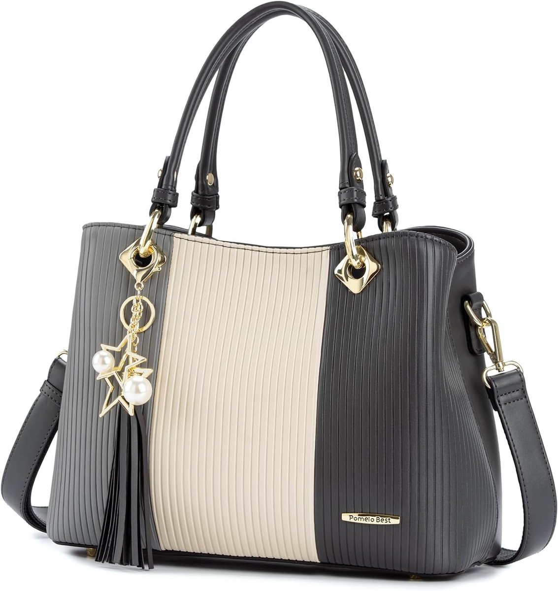 Dameshandtas meerkleurig gestreept - PU-leer - met schouderriem - trendy accessoire - ShopVlot