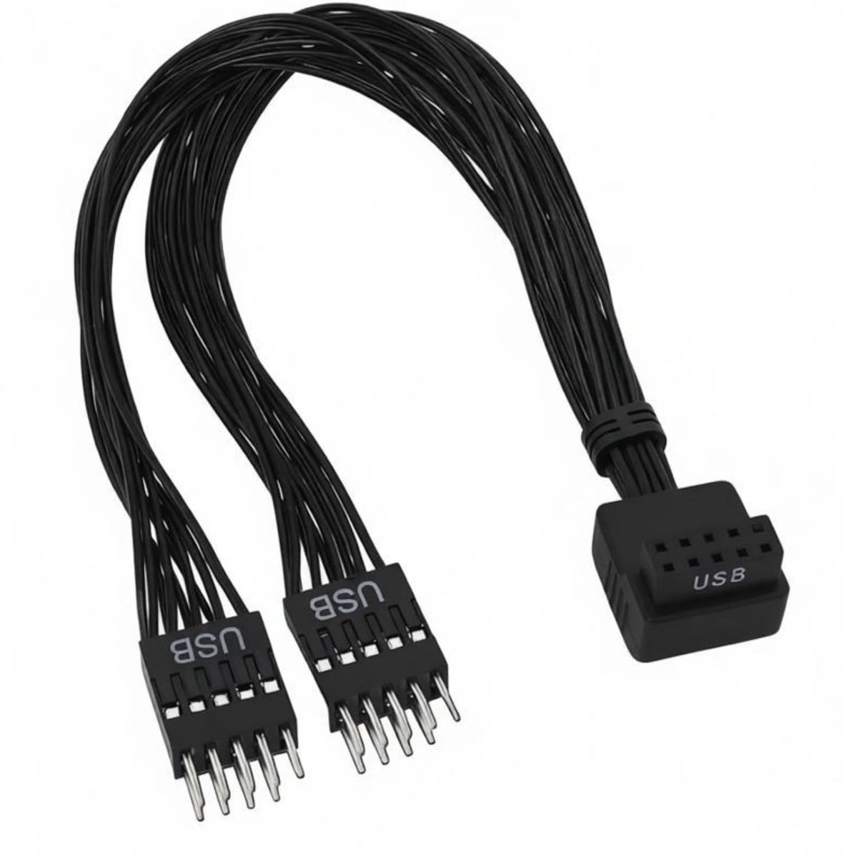 USB 2.0 verlengkabel 2 poorten - 90° schuine connector - 20 cm zwart - robuuste upgrade voor pc-frontpaneel - ShopVlot