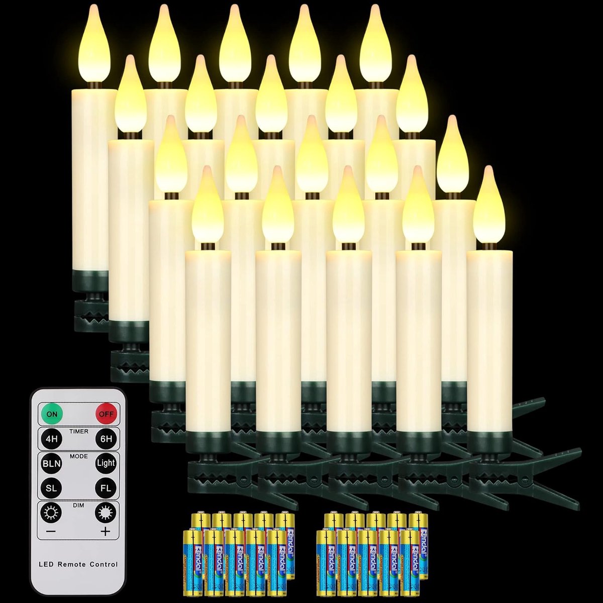 LED kerstboomkaarsen set van 20 - draadloos - met afstandsbediening - sfeervolle verlichting voor de feestdagen - ShopVlot