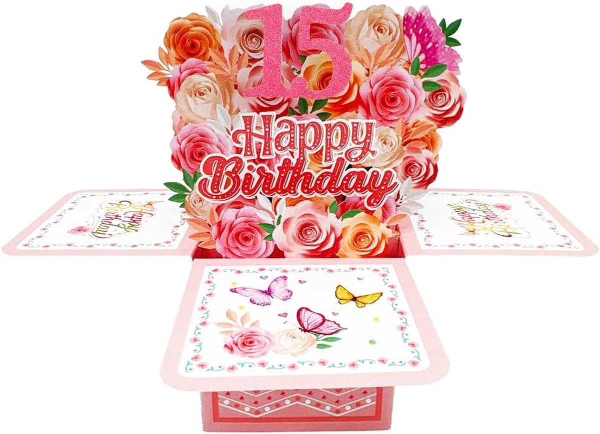 Pop-up kaart 15e verjaardag - 3D wenskaart voor meisjes - grappig ontwerp - perfect cadeau voor haar - ShopVlot