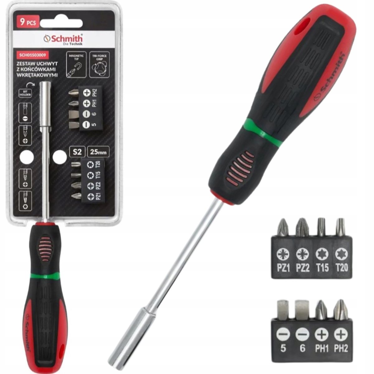 Schmith Schroevendraaierset met 9 Bits - Torx, Pozidriv, Phillips