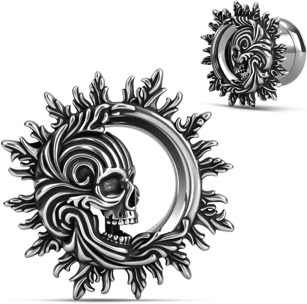 Dark Gothic schedeloorbellen voor vrouwen mannen, roestvrij staal punk spiked oortunnel, schroefrug stretchexpander.