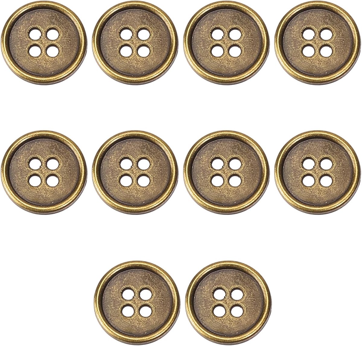 Knopen van antiek messing, 15 mm, ronde retro knopen van legering, 4 gaten, brons, naaiaccessoires voor naaiwerk.