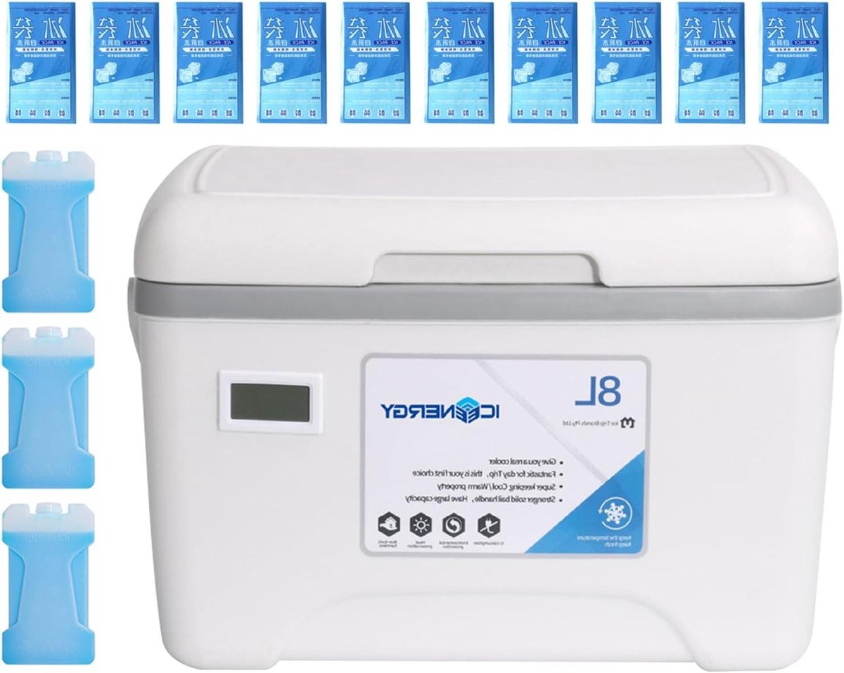 Draagbare Koeltas - Isolatiebox Koelbox - Eten Vers Houden - Temperatuurweergave - 8 Liter - Enkel Kenmerk