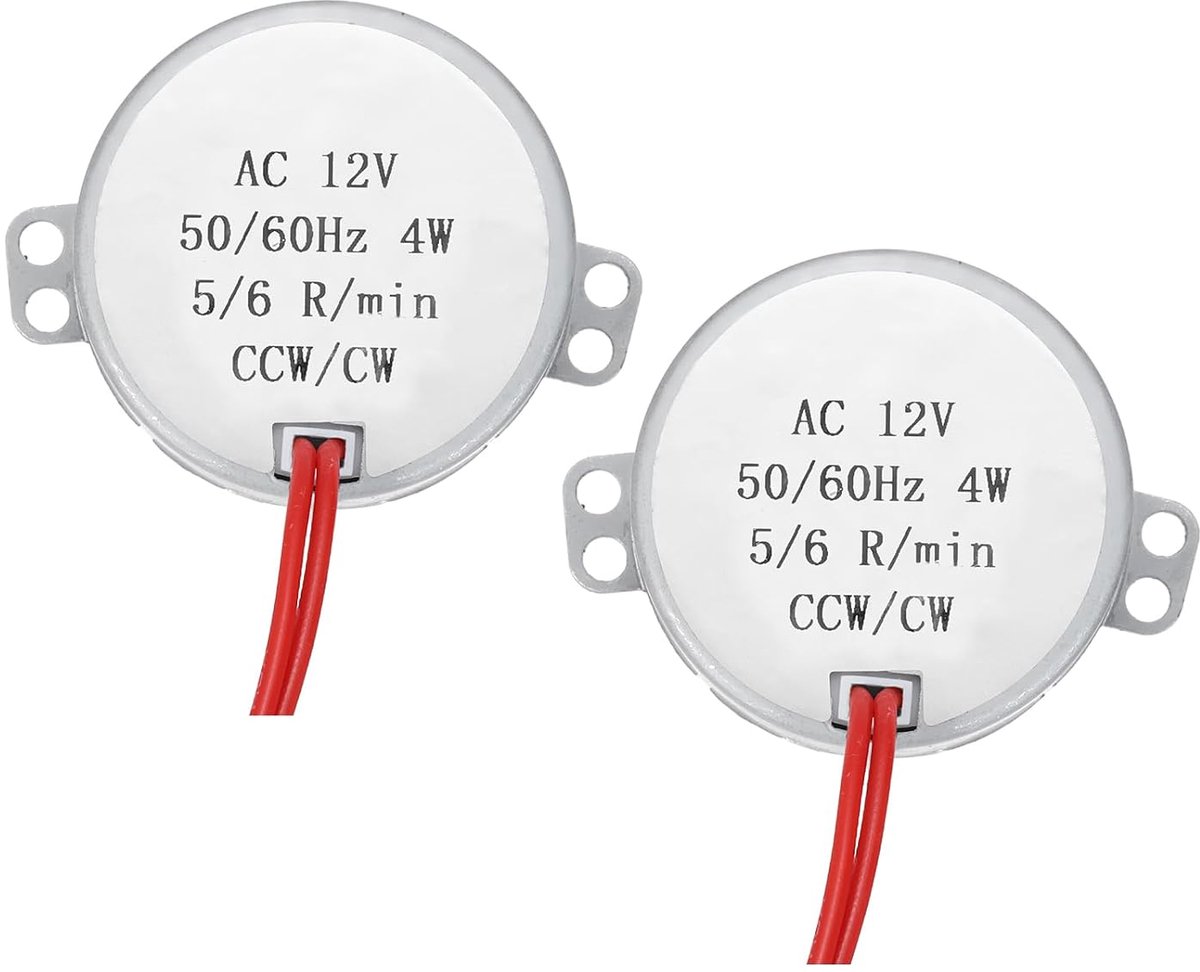 Synchrone elektromotor AC 12 V 5-6 rpm 50-60 Hz CCW/CW 4 W platte as, eenvoudig, laag verbruik, geluidsarm, voor handwerk en elektrische ventilator, bestuurder, 2 stuks