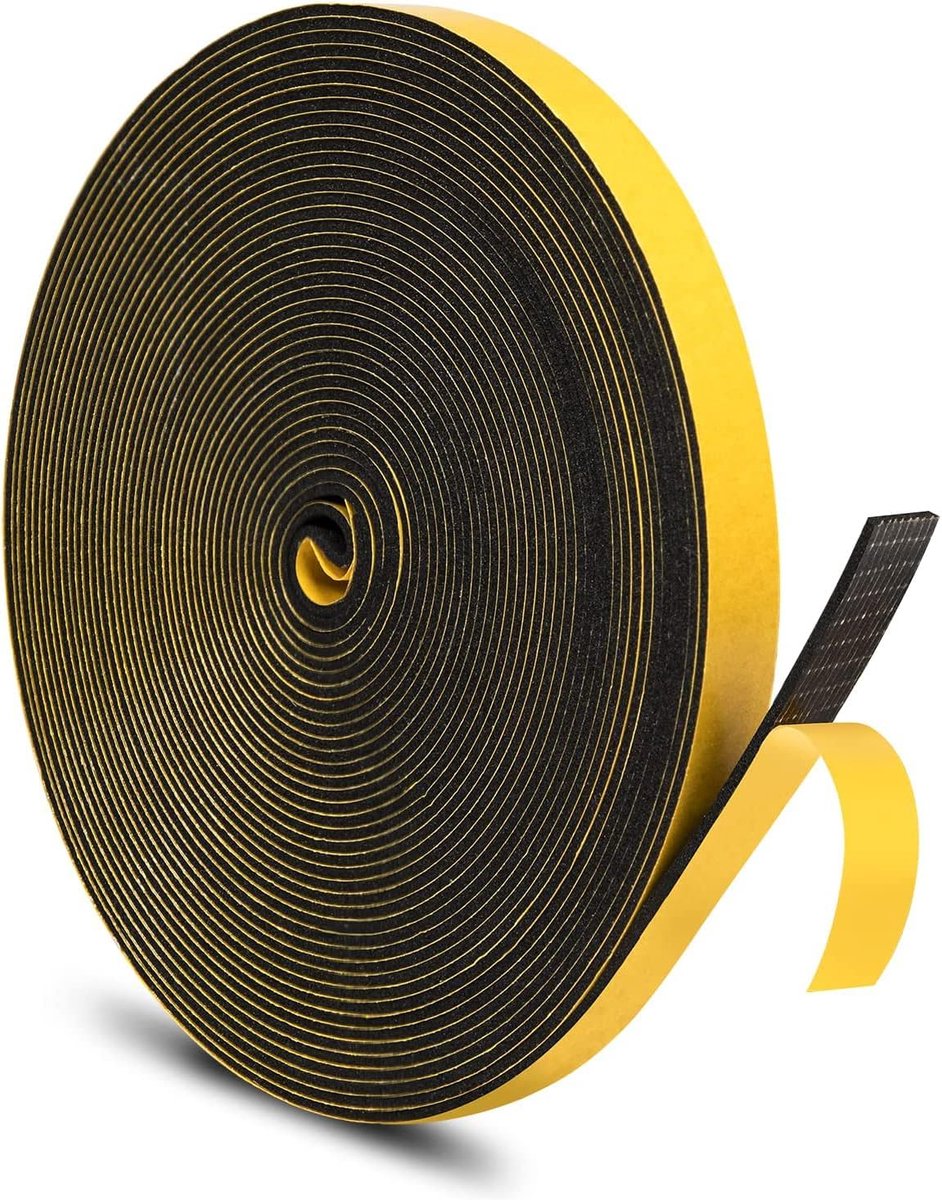 Zelfklevende I-profiel tochtstrip 12mm (b) x 1.5mm (d)/x10m zwart | tochtstopper voor ramen en deuren, geluiddichte, waterdichte en stofdichte strip tegen koude tocht en botsing