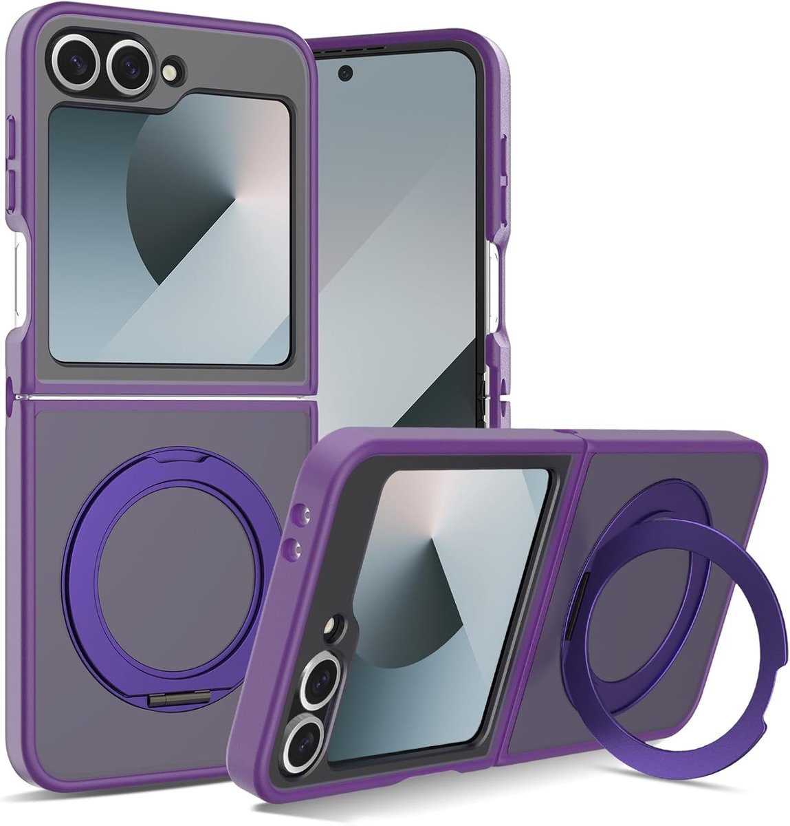 Hoes voor Samsung Galaxy Z Flip 6/Flip 7 FE, met een 360 graden draaibare standaard, een soft-touch afwerking, ondersteuning voor draadloos opladen en schokabsorberende