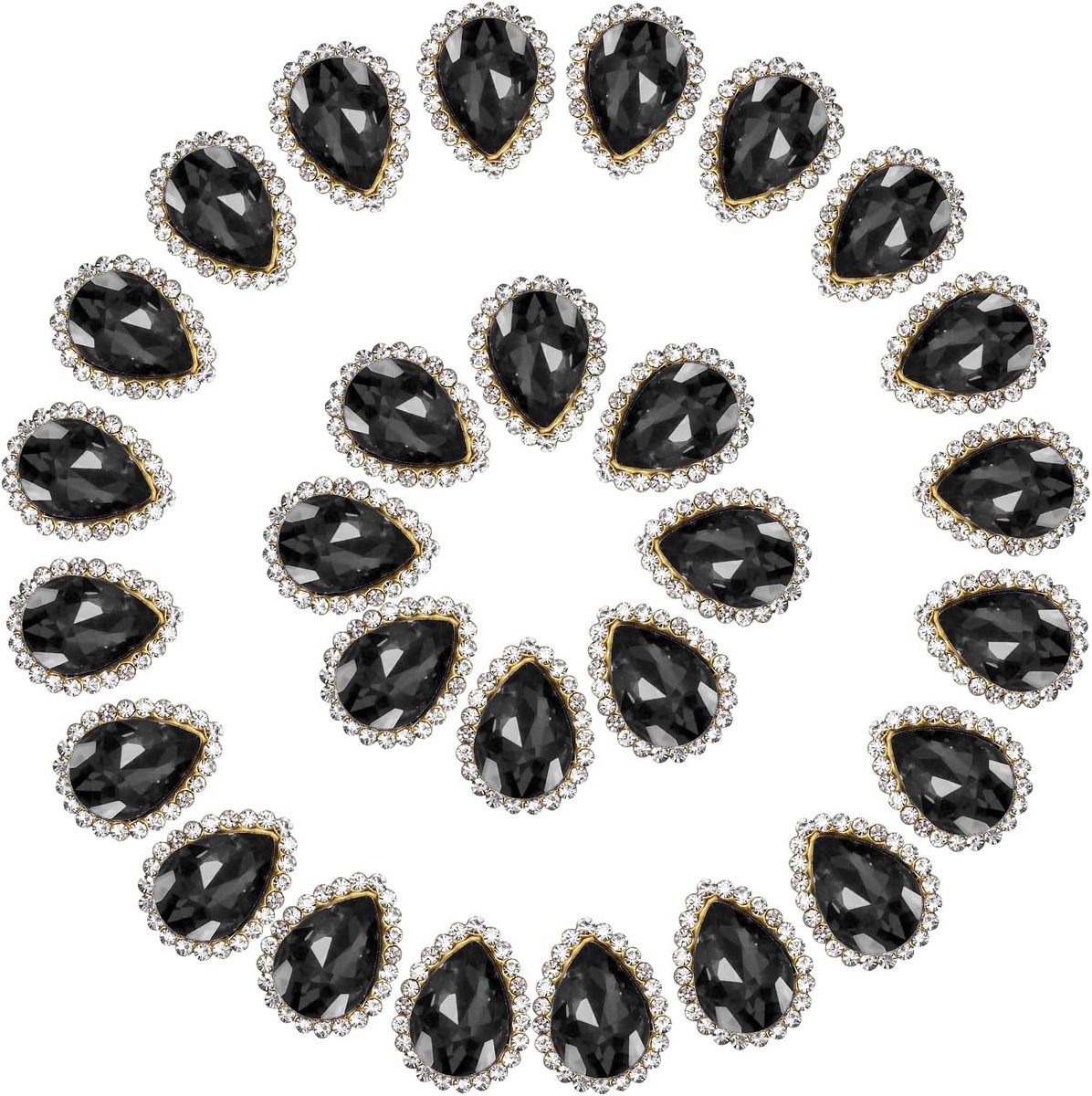 1,3 cm naai op strass, 50 stuks traandruppel kristallen steentjes puntrug edelstenen metalen platte achterkant voor ambachtelijke schoenen jurk kleding oorbel riem naaien decoratie, zwart