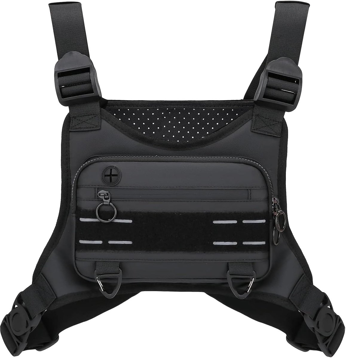 Borsttas voor heren, lichte borstzak, ChestPack hardloopvest, verstelbaar | Borsttas met extra opbergruimte voor training, hardlopen, fietsen, wandelen, kamperen, zwart