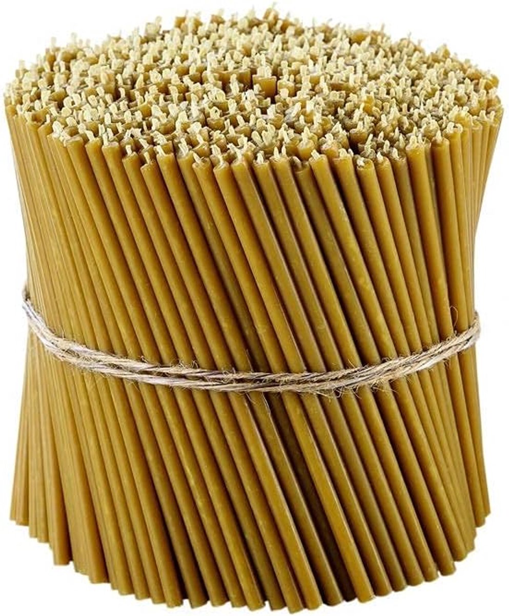 Rituele kaarsen, 100% bijenwas (geel), orthodoxe kaarsen voor gebed, tafeldecoratie, huwelijk, niet giftig, roetvrij, druppelvrij, duurzaam product, N100, hoogte: 16,5 cm, Ø 5,7 mm (350