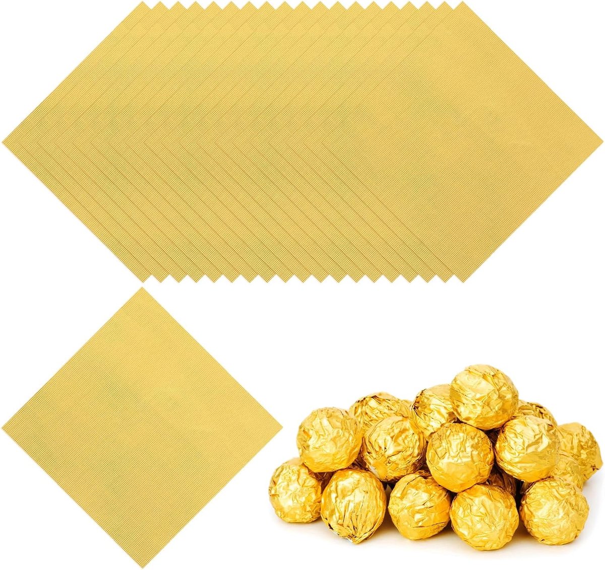Folie Snoepwikkels 15 x 5 inch, 100 stuks vierkant fijn rooster aluminiumfolie snoep inpakpapier voor doe-het-zelf chocolade snoep verpakking decoratie, goud