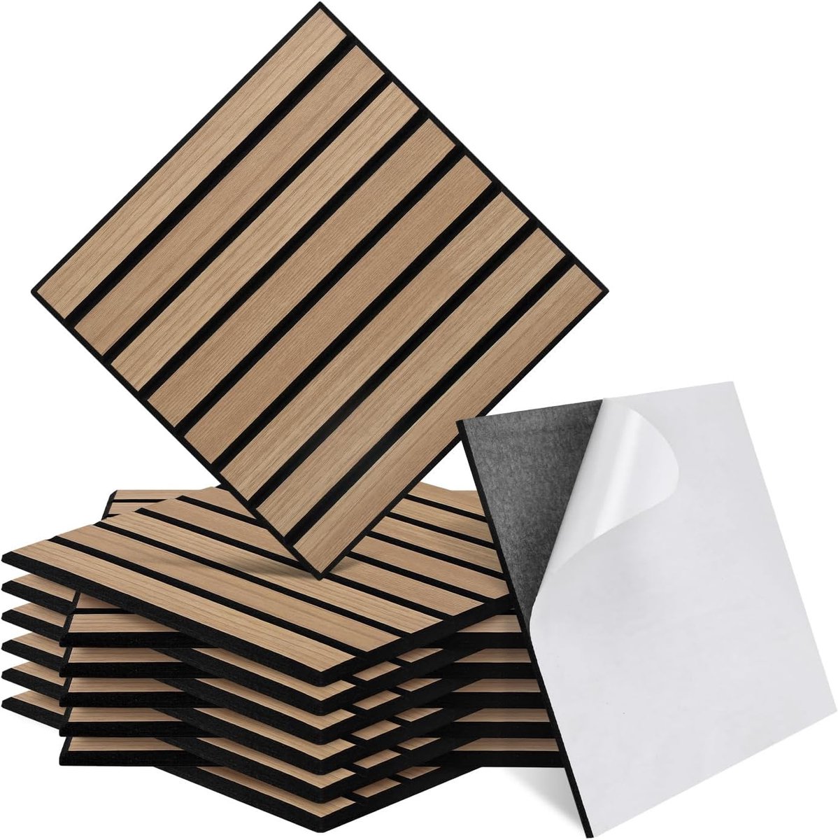 24-delig set akoestische panelen houtlook wandpanelen zelfklevend, boorvrij & licht gerecycled vilt, wandbekleding als geluidsbescherming & geluidsisolatie akoestische platen 30x30 cm, eiken