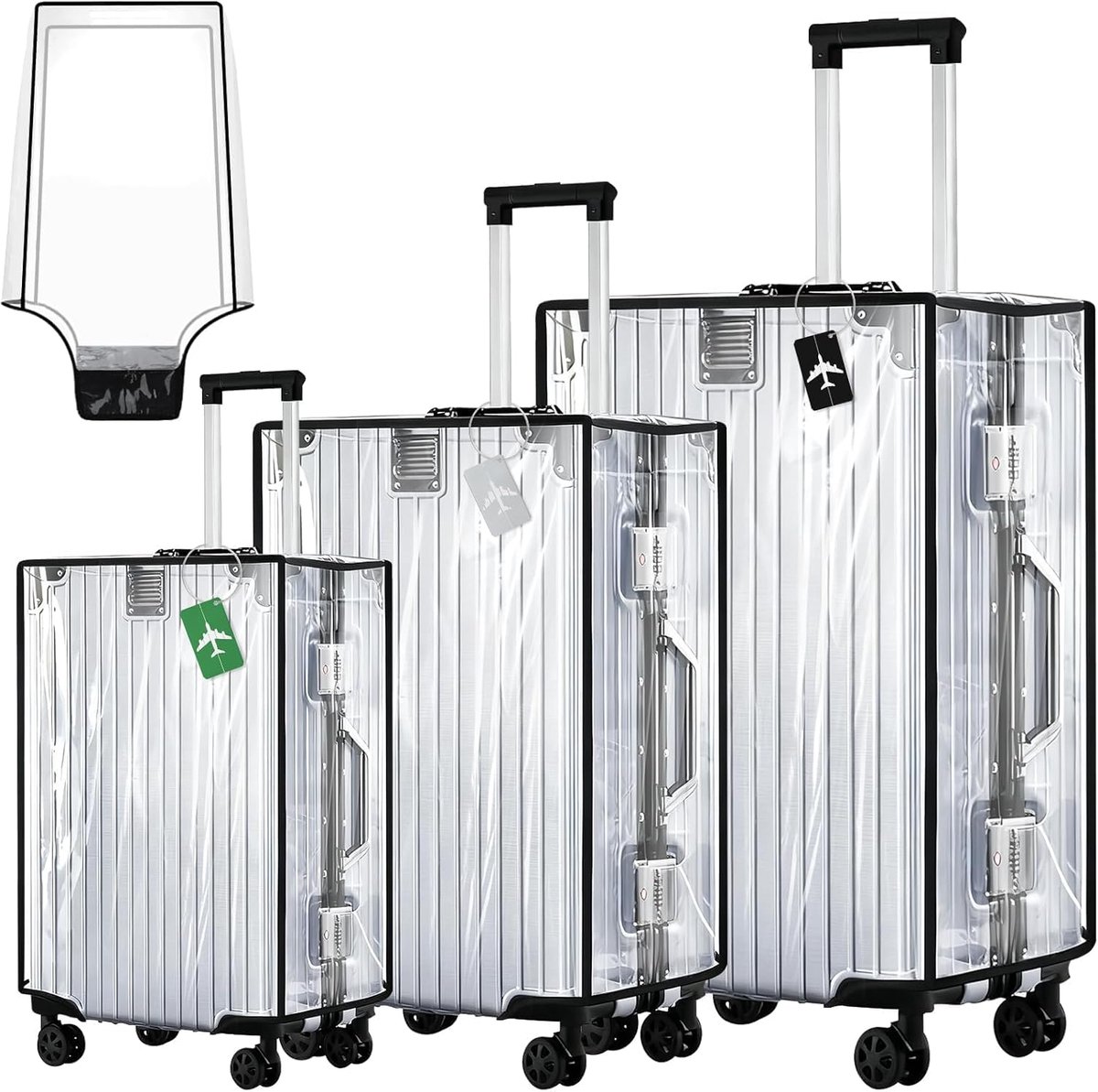 3 stuks kofferbeschermhoezen, transparant, 50 + 61 + 71 cm PVC kofferbeschermhoes met 3 bagagelabels, waterdicht, stofdicht, krasbestendig en herbruikbaar voor thuis, zakenreizen, reizen (B)
