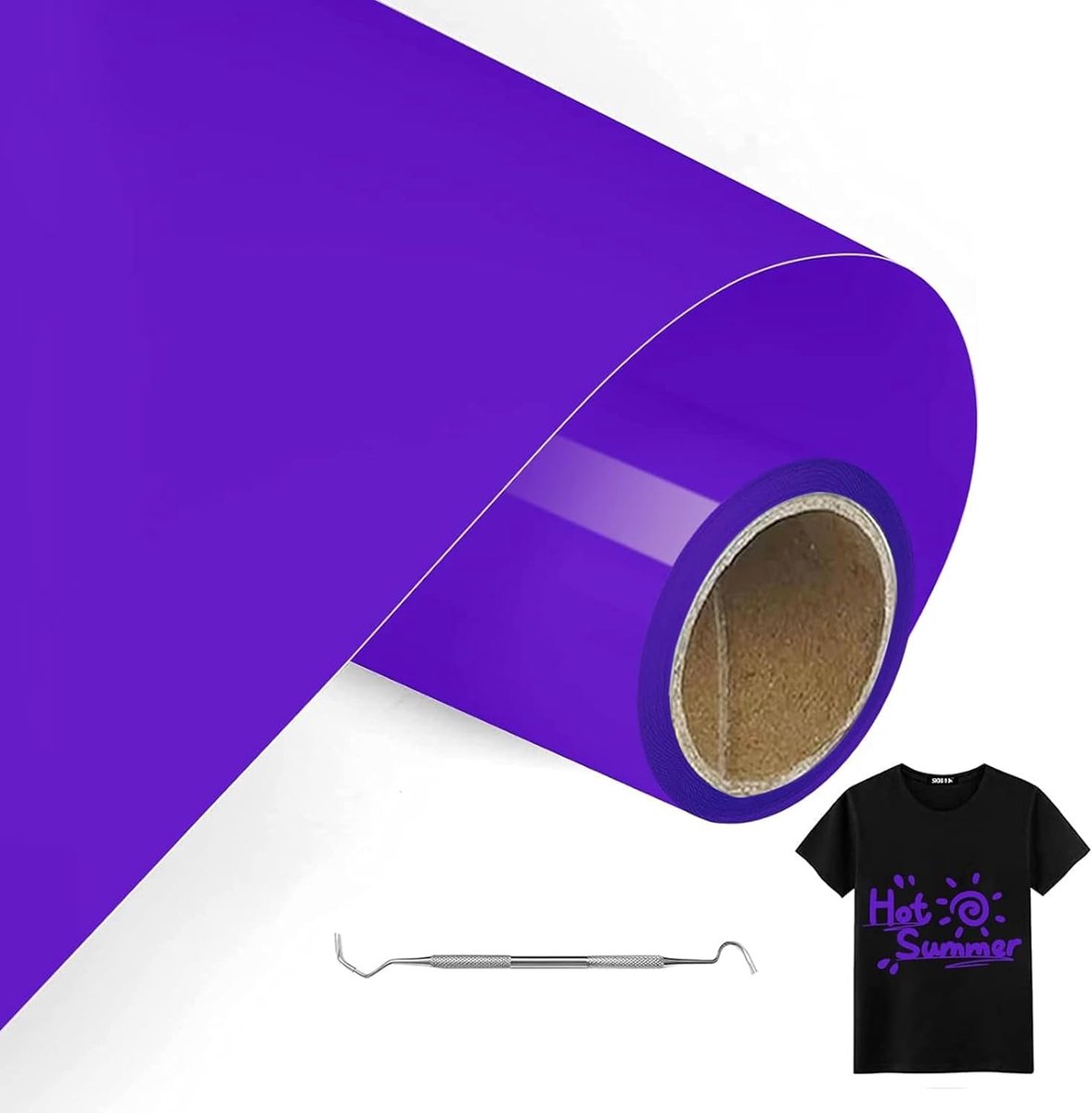 Paars Opstrijkbare Vinylrol Voor Stoffen, 30.5cm x 300cm Iron On Heat Transfer Vinyl met Wiedgereedschap, Warmteoverdracht Vinyl, Opstrijkbare Flex Voor Stoffen, T-Shirts (Paars)