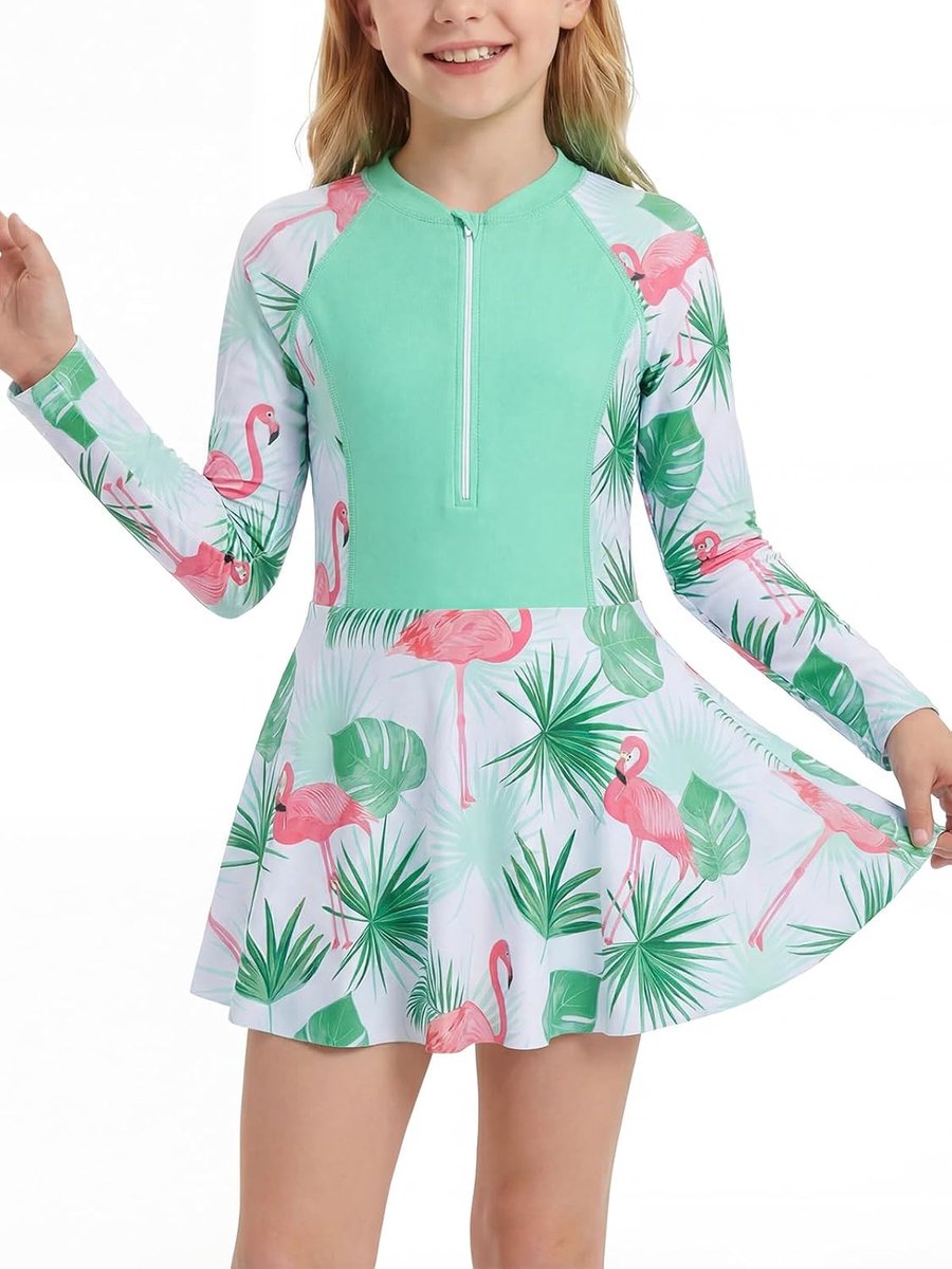 Meisjesbadpak met lange mouwen en bloemenprint, eendelig met ritssluiting, strandkleding voor kinderen, sneldrogend en elastisch