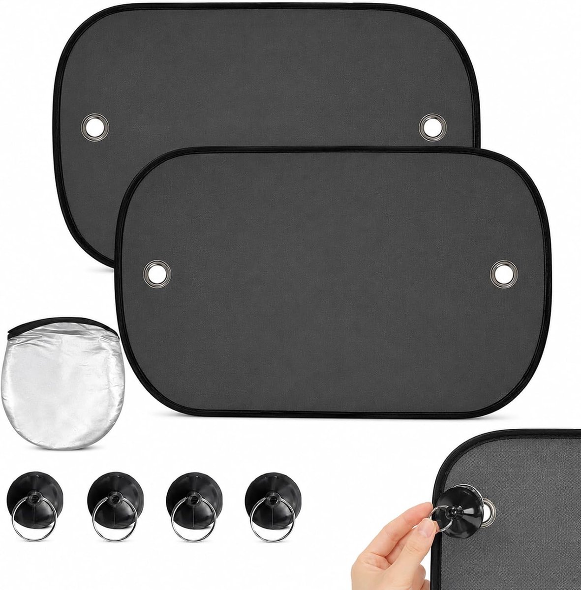 Autozonwering voor baby's, 2 stuks autozonwering voor zijruiten, zonwering auto baby, 50 x 30 cm, zonwering auto met uv-bescherming, voor baby's en kinderen, voor zijramen met zuignappen (zwart)