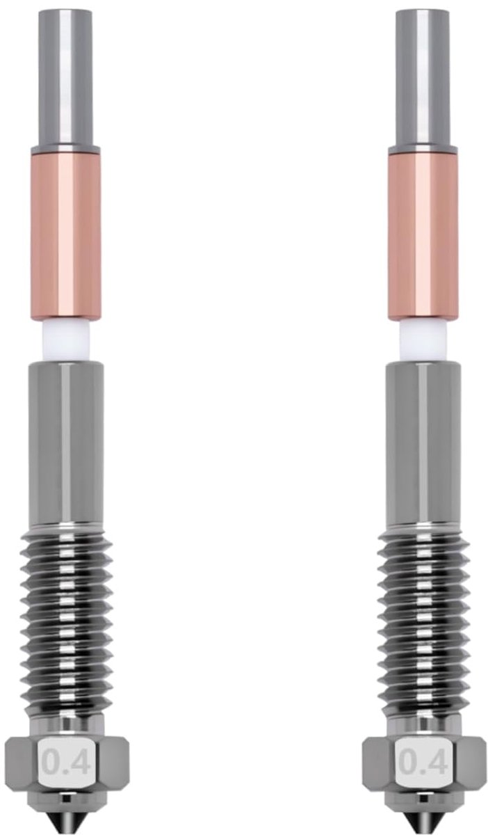 2 stuks snelswap gehard stalen spuitmonden voor Plus4, 3D-printer 0,4 mm keramische thermische isolatie, koperlegering en geharde stalen punt, hotend mondstuk voor Qidi Plus4