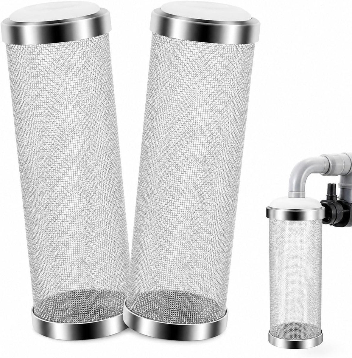 2 stuks buitenfilters bescherming aquaria, aanzuigfilter, 16 mm garnaalbescherming, roestvrij stalen aquariumfilter, beschermingsnetfilter, geschikt voor aquaria, beschermt verschillende vissen