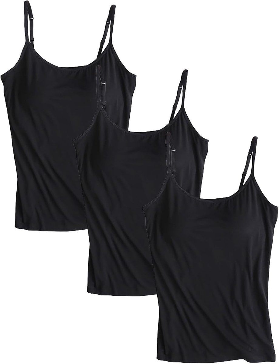 3 Stuks Basic Camisole Verstelbare Bandjes Vest Tanktops met Ingebouwde Beugelbeha Stretch Onderhemden (S-4XL)