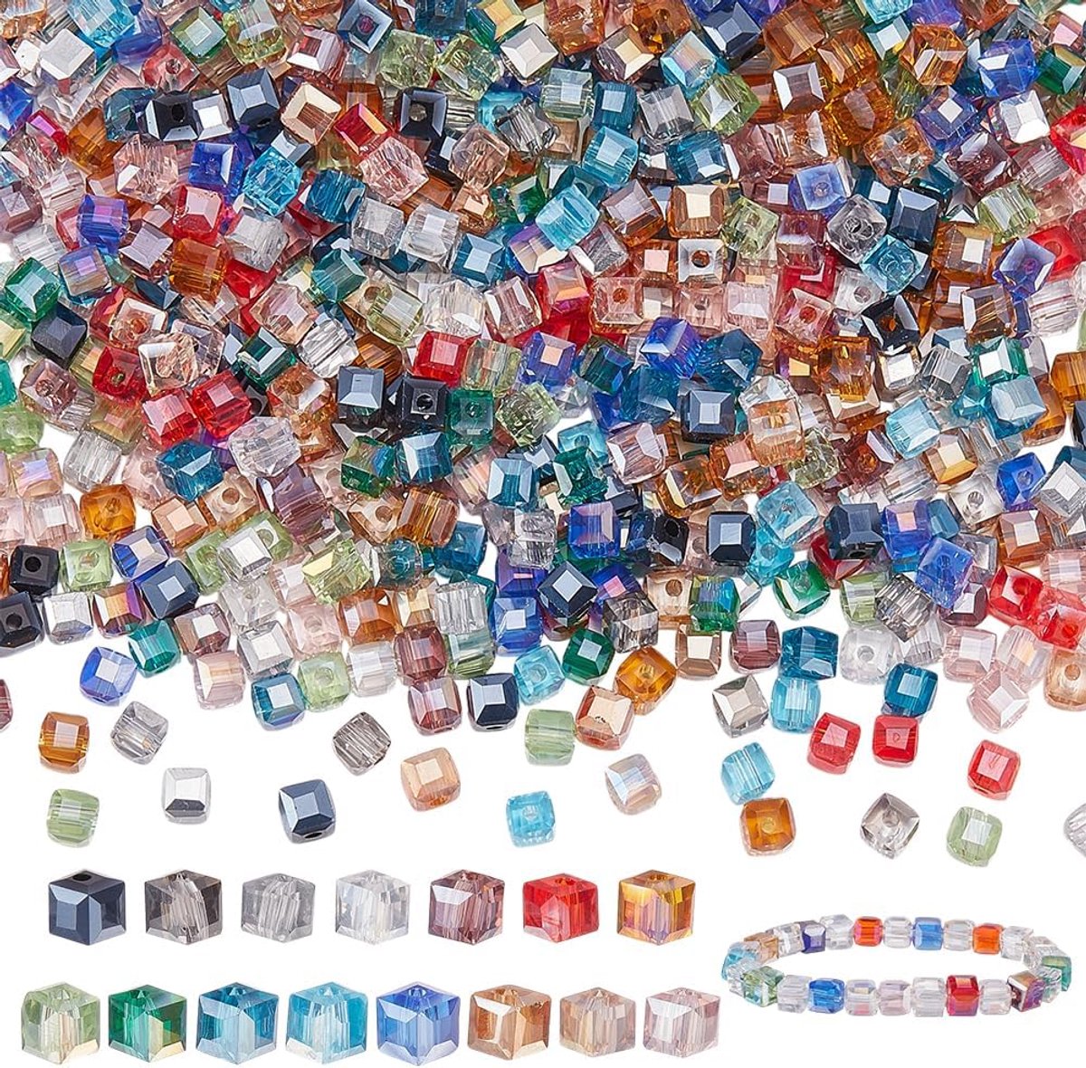 Kralen van kristalglas, 15 kleuren, vierkant, gefacetteerd, met gat, gekleurd geplateerde afstandskralen, accessoires voor armbanden, halskettingen, oorbellen