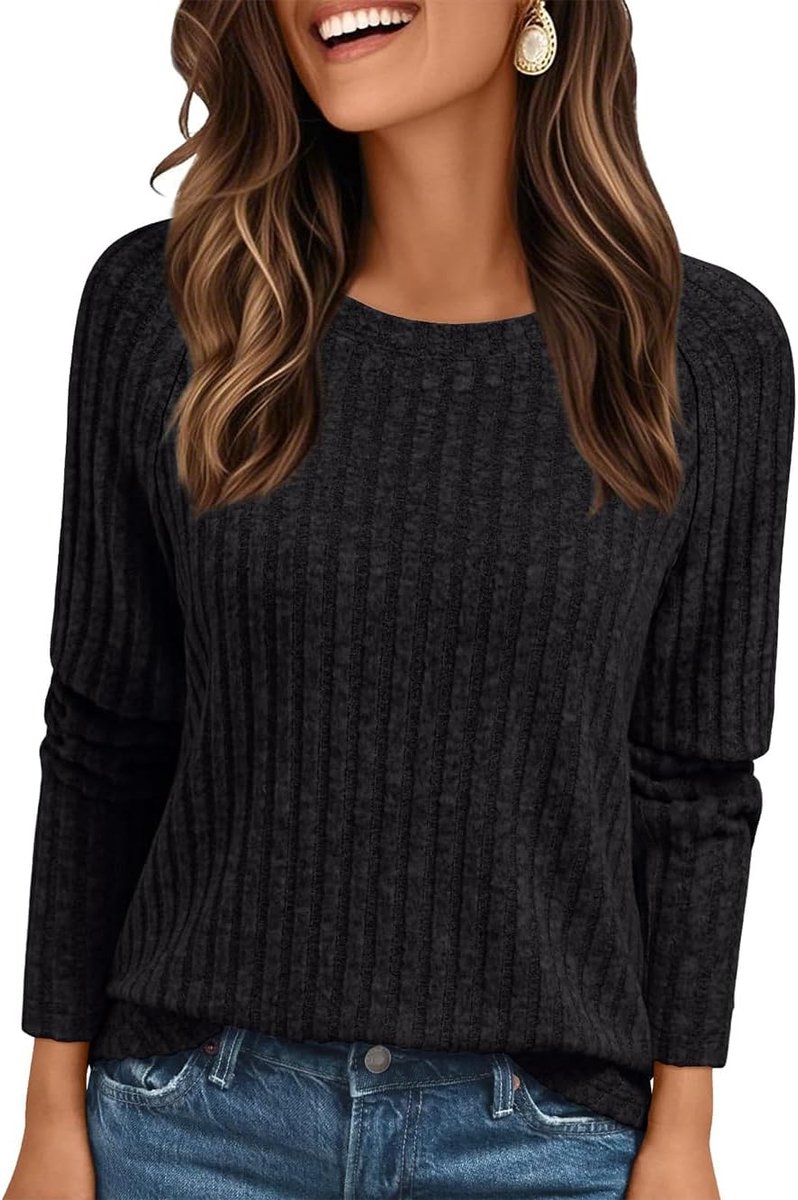 Dressy Casual Lange Mouw T-shirts Tuniek Tops Ronde hals Losse Fit Sweatshirts Shirts