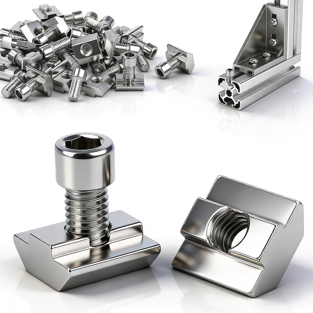 35 stuks groefstenen M6 set, schuifmoeren, aluminium profiel, T-groefstenen M6 type B, T-groef rail serie 3030 glijmoer, koolstofstaal met schroeven voor aluminium profielen Solar PV