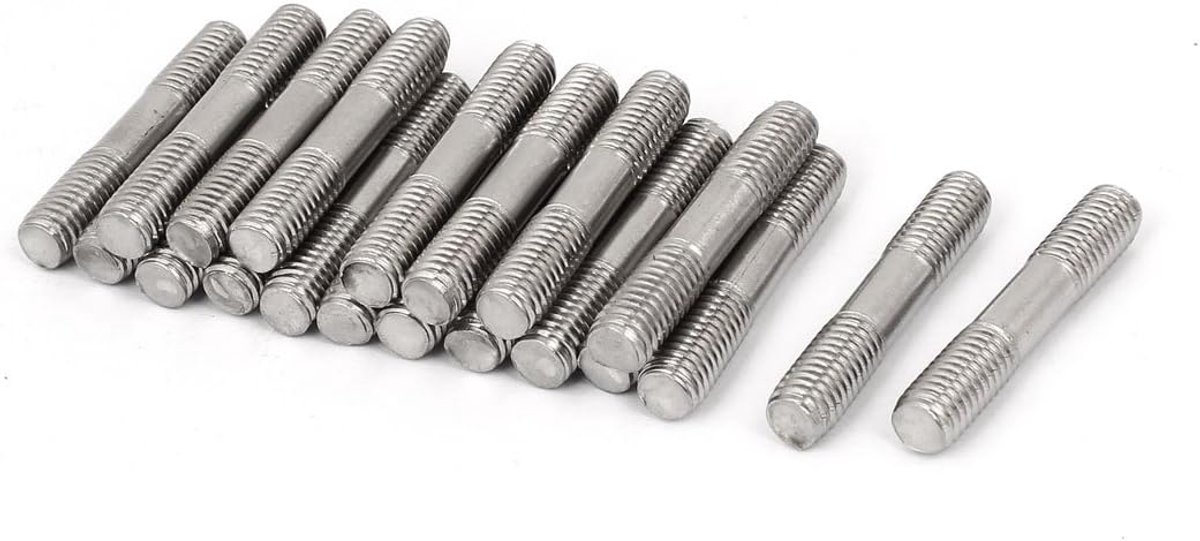 Sourcingmap M8x45mm 304 Rvs Dubbele End Draad Stud Tanden Staaf Zilver Tone 20st