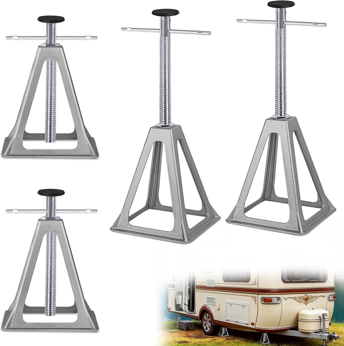 4 stuks aluminium steunbokken, in hoogte verstelbaar, steunbokken, steunbokken, caravansteunen, caravanaccessoires, autoaanhanger, tot 1000 kg per steun