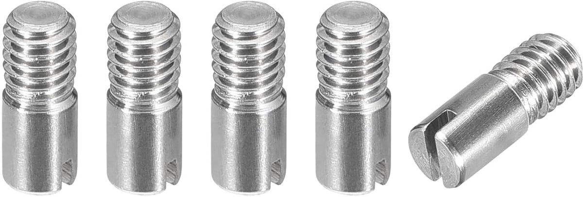 Sourcing map 5 stuks M4 x 10 mm cilindrische pin met sleuf van 304 roestvrij staal, buitendraad, voor het positioneren van meubels en kasten