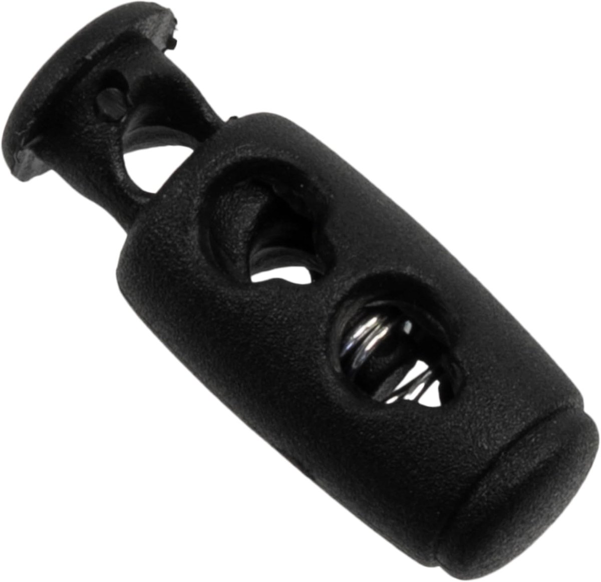 - Lot van 12 blokkeerlussen met veer en 2 gaten - openingen 3.5 mm - van plastic - kleur zwart - voor het afstellen van veters, kleding, accessoires