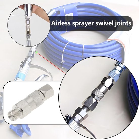 1 ST Draaibare Joint Hoge Druk 1/4 Inch Mannelijke - 1/4 Inch Vrouwelijke Hogedrukreiniger Draaigewricht 66.2x16.9mm voor Airless Sproeiers Slang Connector Rvs Spuitpistool Swivel Joint — afbeelding 4
