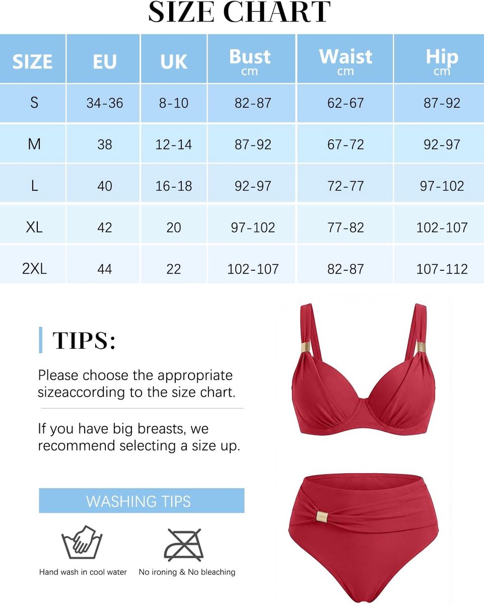 Bikini-set voor dames, push-up bikini, V-hals, sexy bikini, triangel-houder, hoge taille, 2-delig, Braziliaans badpak, geschikt voor reizen, strand, zwemmen