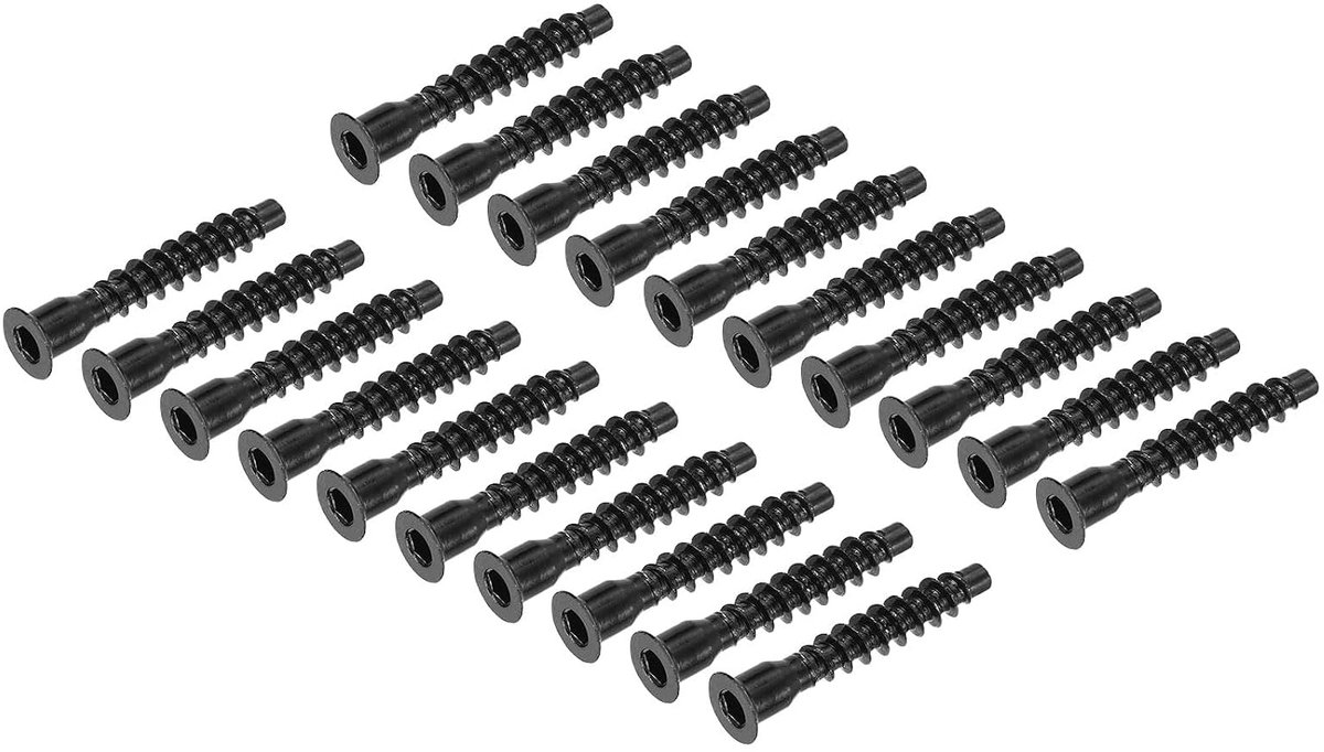 20 stuks M6,3 x 40 mm zeskantige verzonken kop, zelfborende verbindingsschroeven van koolstofstaal, meubels, confirmatschroef, zwart