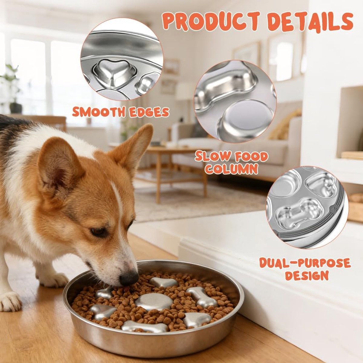 Voerbak voor honden 25 cm, Slow Feeder van roestvrij staal 304, antislip labyrint voerbak tegen opgeblazen gevoel, interactieve voerbak voor middelgrote en grote honden & katten